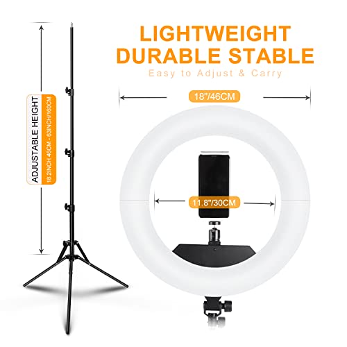 JJ JIANJIN Ring Light Kit:18"/45cm Outer 55W6700k Dimmable LED Light, Tripod Stand, Remote Controller,Box for Camera,Smartphone,YouTube,TikTok,Self-Portrait Shooting,CRI90,Black