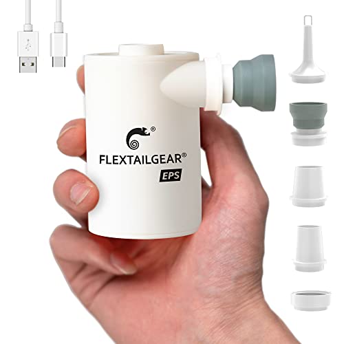 FLEXTAILGEAR MAX Pump 2020 EPS Bomba de aire portátil con batería de 3600 mAh, bomba recargable por USB, desinflado rápido para colchón de aire, juguetes de piscina, flotadores, anillo de natación, cama de aire, bolsas de vacío (blanco