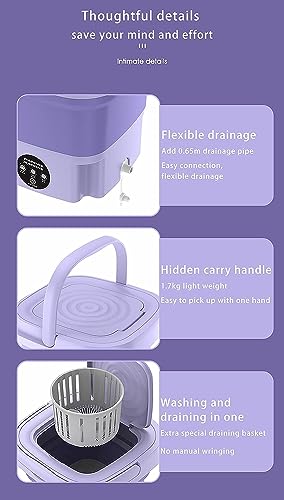 Lavadora portátil, mini lavadora de alta capacidad de 8 litros con 3 modos de limpieza profunda para ropa interior, ropa de bebé, artículos pequeños, toallas, lavadora plegable para apartamentos, dormitorios, camping, viajes