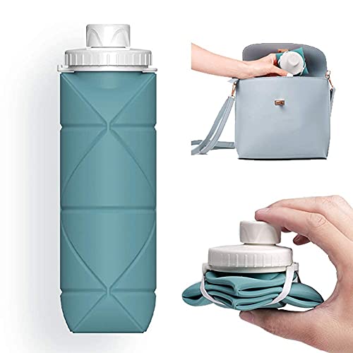 Botellas de agua plegables hechas especialmente con válvula a prueba de fugas, reutilizables, sin BPA, de silicona, plegable, botella de agua de viaje para gimnasio, camping, senderismo, viajes, deportes, ligera, duradera, 20 oz, color verde oscuro