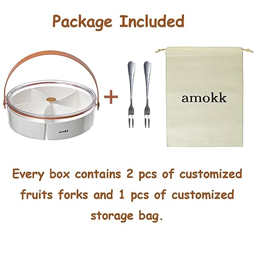 PRODUCTO 398 amokk Bandeja dividida para servir con tapa y asa Caja para refrigerios Contenedor de embutidos Platos portátiles para refrigerios para dulces, frutas, nueces, refrigerios, para fiestas, entretenimiento, picnic (transparente)