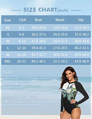 SELINK Women's Long Sleeve Rash Guard UV Protection Zipper Printed Surfing One Piece Swimsuit Bathing Suit Black-3 S