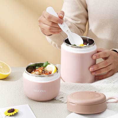 Taza de almuerzo y recipiente para comida caliente con tapa y 2 compartimentos - Tarro de comida con aislamiento de doble pared de acero inoxidable para cereales y leche, avena, sopa para llevar - taza y recipiente para adultos con aislamiento térmico C