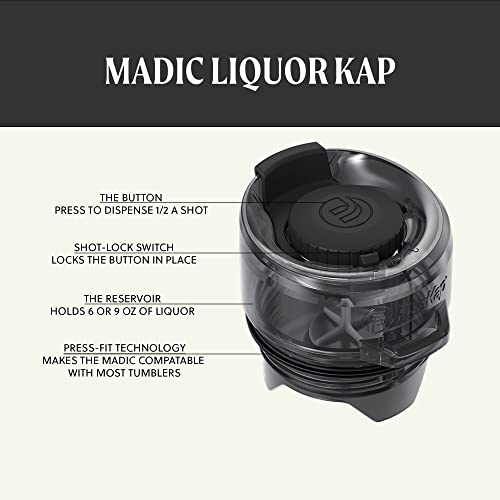 Sistema de bebida Flaskap Madic | Vaso aislado con dispensador de chupitos | Compatible con portavasos | Resistente a salpicaduras | Vaso a prueba de fugas (9 oz Black Madic, 30 oz Volst de acero inoxidable)