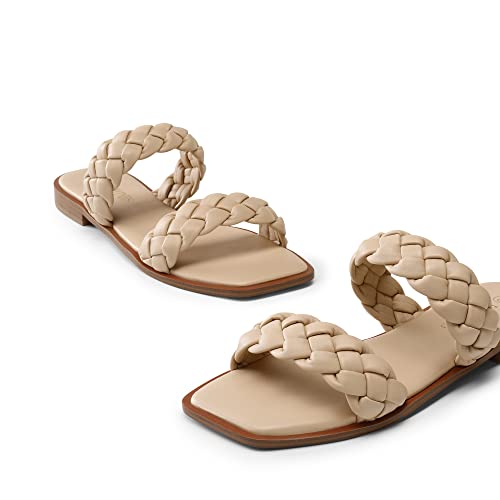 PRODUCTO 564 DREAM PAIRS Sandalias trenzadas SDSS2319W para mujer Chanclas sin cordones Dos correas Punta cuadrada Elegantes para el verano Desnudo Talla 7