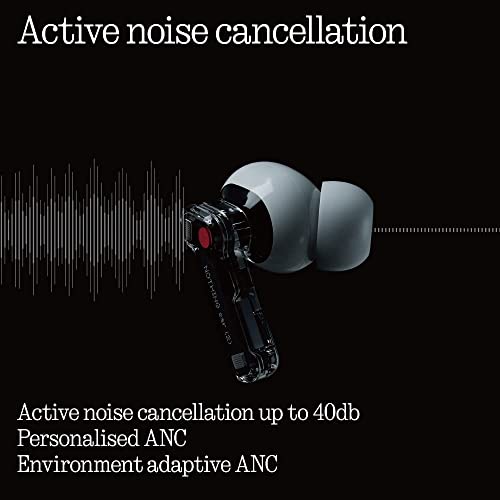 Auriculares inalámbricos Nothing Ear 2 con cancelación activa de ruido a 40 db, auriculares internos Bluetooth 5.3 con carga inalámbrica, conexión dual, tiempo de reproducción de 36 horas, auriculares impermeables IP54 para iPhone y Android