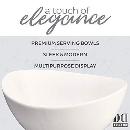 Juego de 3 tazones para servir - Elegantes ensaladeras de porcelana blanca para frutas, ensaladas, pastas y sopas - Platos de exhibición para servir alimentos para fiestas o exhibiciones - 24 oz. 34 onzas. y 44 onzas. - por DécorDine