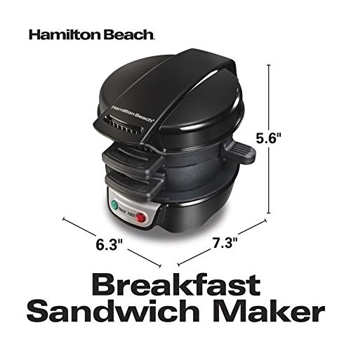 Hamilton Beach Sandwichera para desayuno con anillo para cocinar huevos, ingredientes personalizados, perfecta para muffins ingleses, croissants, mini gofres, elementos esenciales para el dormitorio, negro (25477)