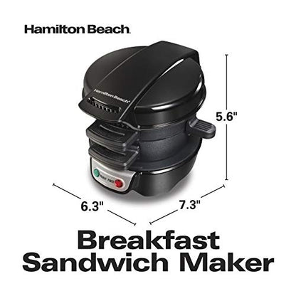 Hamilton Beach Sandwichera para desayuno con anillo para cocinar huevos, ingredientes personalizados, perfecta para muffins ingleses, croissants, mini gofres, elementos esenciales para el dormitorio, negro (25477)