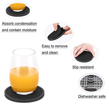 Posavasos absorbentes para bebidas con soporte, 6 paquetes, posavasos de silicona con inserto de fieltro suave, negro (posavasos con soporte, negro)