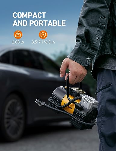 PROCUCTO 65 AstroAI Inflador de neumáticos Compresor de aire portátil (hasta 150 PSI) Bomba de neumáticos para coche Bomba de aire digital de 12 V CC con 12 LED Luz superbrillante para bicicletas, motocicletas, accesorios para automóviles