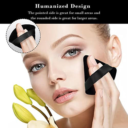 12 esponjas de maquillaje triangulares en polvo, hechas de terciopelo súper suave, diseñadas para contorno, ojos y esquinas, recipiente para mezclar base Beauty Blender. (Negro y Beige)