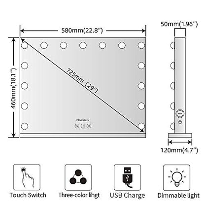 FENCHILIN Espejo de tocador con luces, espejo de maquillaje iluminado Hollywood con 15 bombillas LED regulables para vestidor y dormitorio, diseño de marco de metal delgado, blanco