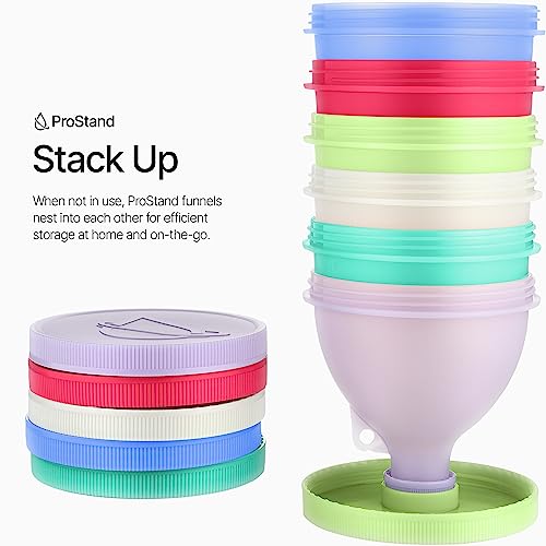 ProStand [paquete de 6] – Embudos con soporte para llenar botellas de agua con proteína en polvo, juego de recipientes de suplemento para llevar o uso en la cocina, llavero para vaso mezclador V2