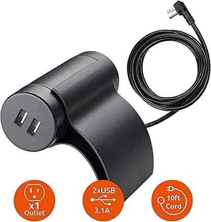 PRODUCTO 94 Link2Home Enchufe para sofá, cable de extensión de 10 pies, 1 tomacorriente, 2 puertos, USB 3.1A, con enchufe de perfil bajo, gris oscuro