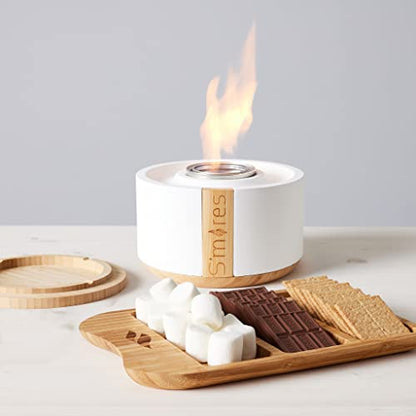 PRODUCTO 252 TerraFlame - Juego de regalo de mesa para asar S'mores, portátil, para interiores y exteriores, sin humo, con gel de combustión limpia, con bandeja de bambú, color blanco