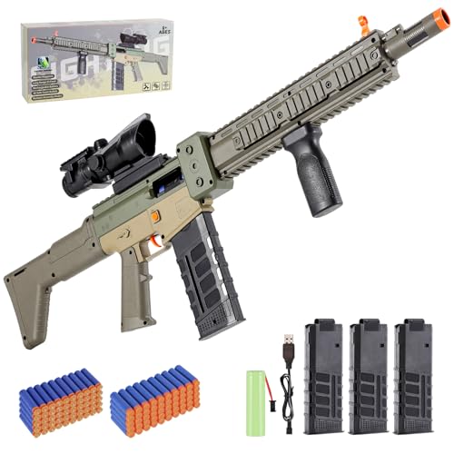 Pistola de juguete realista para dardos Nerf, rifle de francotirador automático con alcance, lanzador de espuma con 100 balas suaves, 3 cargadores, ametralladoras eléctricas para niños de 8 a 12 años, regalos de cumpleaños para niños y adultos