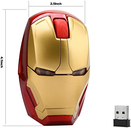 PRODUCTO 199 Ratón inalámbrico Iron Man 2.4G Ratones ópticos inalámbricos de tamaño completo con receptor nano USB, 3 niveles de DPI ajustables, 3 botones para computadora portátil, PC, computadora portátil, computadora, MacBook (dorado)