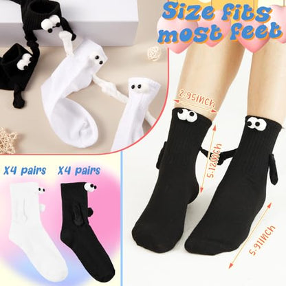 Suhine 8 Pares Calcetines de Mano para Parejas Calcetines magnéticos para Manos Calcetines para muñecas 3D con Ojos Regalos para Manos magnéticas (Estilo clásico)