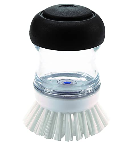 OXO Good Grips - Cepillo dispensador de jabón, color negro, transparente y blanco