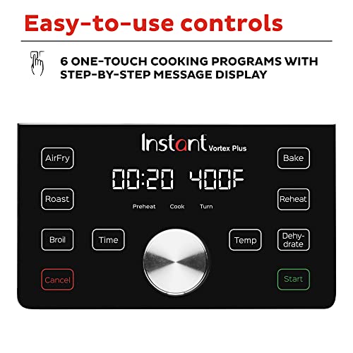 Horno freidora de aire Instant Pot Vortex Plus, 6 cuartos, de los creadores de Instant Pot, 6 en 1, asar, asar, deshidratar, hornear, canasta antiadherente y apta para lavavajillas, aplicación con más de 100 recetas, acero inoxidable