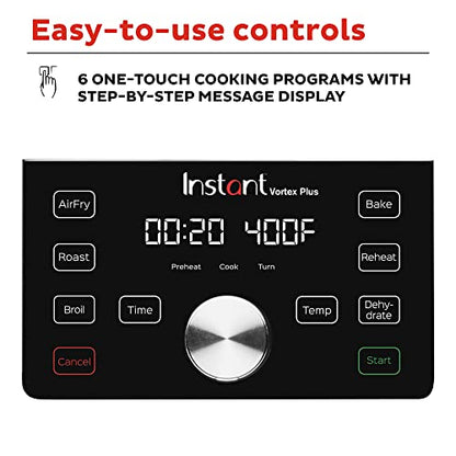 Horno freidora de aire Instant Pot Vortex Plus, 6 cuartos, de los creadores de Instant Pot, 6 en 1, asar, asar, deshidratar, hornear, canasta antiadherente y apta para lavavajillas, aplicación con más de 100 recetas, acero inoxidable