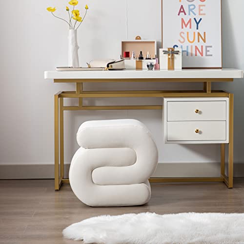 CALABASH Taburete otomano moderno para pies, taburete de tocador de terciopelo en forma de S, reposapiés tapizado para sofá, puf de asiento adicional para dormitorio, entrada, sala de estar, habitación de los niños (blanco)