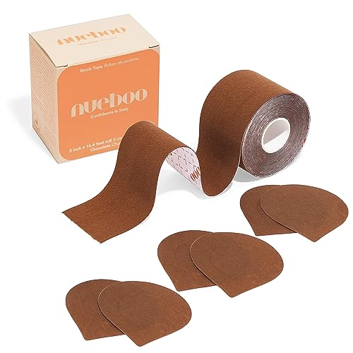 Nueboo Boob Tape + Nipple Covers, Breast Lift Tape- Instant Boob Lift & Control, Body Tape for all Clothing Types, Long-lasting Waterproof Bra Tape (Brown)