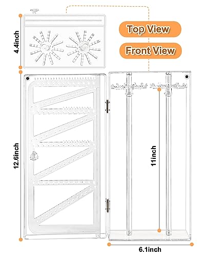 Jenseits Organizador de pendientes de acrílico para collares, caja organizadora giratoria a prueba de polvo, 24 ganchos para collares largos y 108 agujeros para almacenamiento de pendientes, soporte para exhibición, regalo para mujeres y niñas