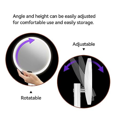 EKO iMira Espejo de maquillaje iluminado con sensor de 8 pulgadas con aumento 5X, espejo compacto de viaje magnetizado desmontable 10X, espejo de tocador recargable e inalámbrico, blanco