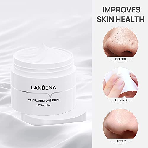 LANBENA Mascarilla para puntos negros con 60 tiras, mascarilla para eliminar puntos negros, mascarilla facial purificadora limpiadora de poros y plantas para la nariz (1,05 oz/30g)