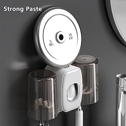 Dispensador automático de pasta de dientes y soporte para cepillos de dientes, soportes para cepillos de dientes para baños, juego de soporte para cepillos de dientes de baño, organizador negro con taza, juego de decoración de ducha montado en la pared