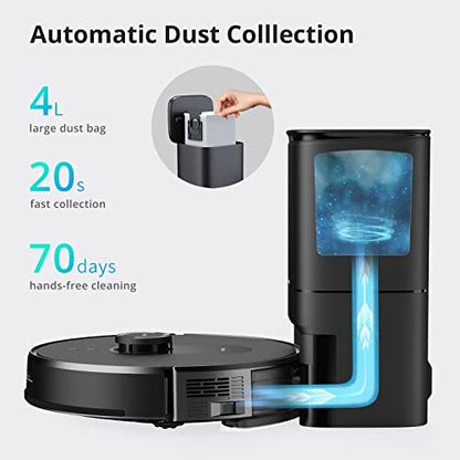 Robot aspirador y fregona combo 360 S8 Plus, robot de mapeo inteligente con navegación LIDAR autovaciable Botslab, succión 2700 Pa, detección de alfombras, funciona con Alexa, WIFI, aplicación, ideal para pelos de mascotas, suelos duros y alfombras