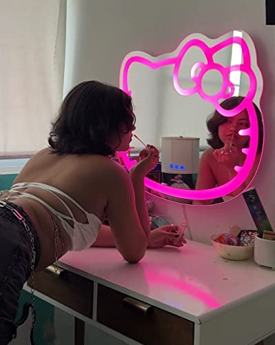 PRODUCTO 24 Impressions Vanity Hello Kitty Espejo de pared con Wi-Fi, espejo de tocador de maquillaje inteligente sensible al tacto con controlador de aplicación y tira de luz LED que cambia de color