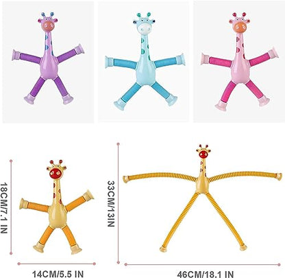 4 piezas de juguete telescópico de jirafa con ventosa, juguete sensorial de tubos pop para niños, juguetes inquietos, tubos sensoriales, juguetes de jirafa con tubo pop de ventosa, juguete elástico de succión de jirafa, regalo divertido para niños y niñas