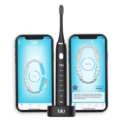 Blu Smart Cepillo de dientes eléctrico, Sonic Power cepillo de dientes con aplicación interactiva de seguimiento en vivo para adultos (negro)