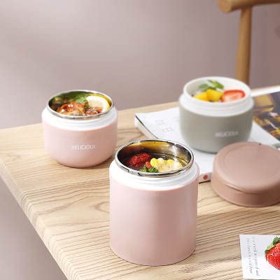 Taza de almuerzo y recipiente para comida caliente con tapa y 2 compartimentos - Tarro de comida con aislamiento de doble pared de acero inoxidable para cereales y leche, avena, sopa para llevar - taza y recipiente para adultos con aislamiento térmico C