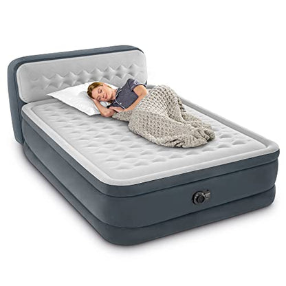 PRODUCTO 281 Intex Dura-Beam Deluxe colchón de aire tamaño Queen de 18 pulgadas, cama reconfortante con bomba eléctrica incorporada y cabecera de apoyo ultra lujosa, gris