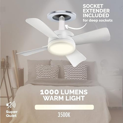 PRODUCTO 470 Luz de ventilador con enchufe Original - Ventiladores de techo de luz cálida con luces y control remoto | con reemplazo de luz para bombilla/ventilador de techo para dormitorio, cocina, sala de estar, 1000 lúmenes COMO SE VE EN TV