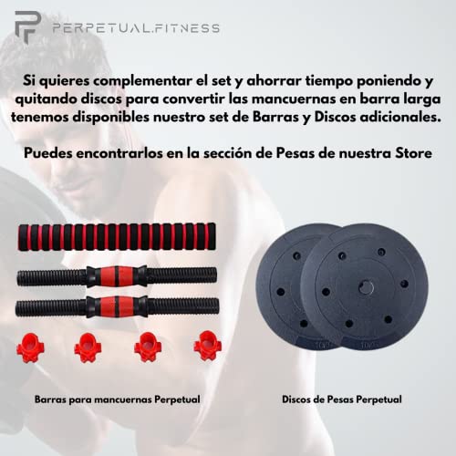 PERPETUAL Juego de mancuernas con barra con biela 10 kg/22 lb - Mancuernas ajustables, juego de entrenamiento para hombres y mujeres. Entrenamiento corporal Gimnasio en casa (10 kg/22 lb)