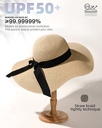 FURTALK Sombrero de paja para mujer con ala ancha UPF 50, sombrero de verano plegable, enrollable, sombreros de playa para mujer