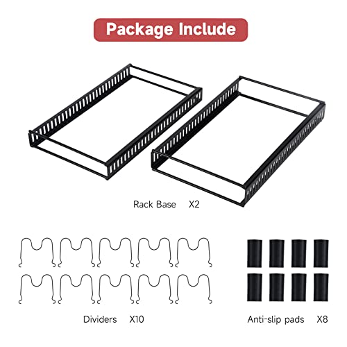 Mr Rabbi Organizador de ollas y sartenes, organizador de tapas de ollas, o 1 estante expandible para gabinete de cocina, despensa, soporte para tapa de utensilios para hornear con 10 compartimentos ajustables, paquete de 2