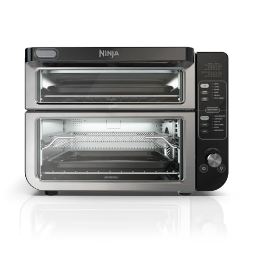 Ninja DCT451 Horno doble inteligente 12 en 1 con puerta flexible, termómetro, FlavorSeal, acabado inteligente, convección superior rápida y parte inferior para freír con aire, acero inoxidable