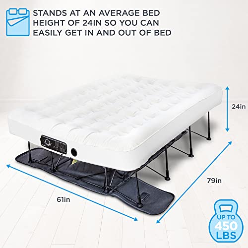 Colchón de aire Ivation EZ-Bed (Queen) con tecnología Deflate Defender™ Bomba de confort automática dual y material laminado de doble capa - Marco de cama de aire y estuche con ruedas para invitados, viajes, vacaciones, camping