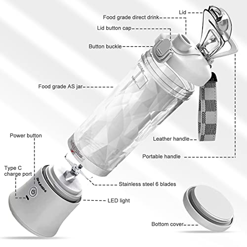 SHUNSHI Licuadora portátil de 20 onzas, licuadora de tamaño personal para batidos y batidos con 6 cuchillas, mini botellas pequeñas para batidos para cocina, hogar, viajes (blanco)