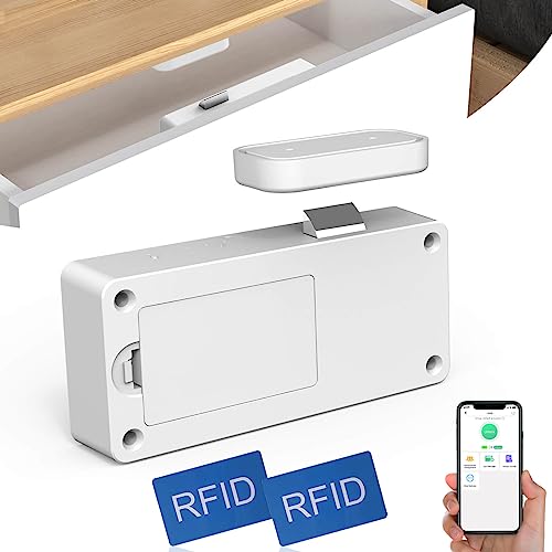 PRODUCTO 390 eLinkSmart Cerradura de gabinete inteligente oculta, RFID electrónica sin llave Bluetooth DIY Seguridad infantil Cerradura a prueba de bebés para ocultar muebles Gabinete de licores Armario Despensa Cajón Armario - Blanco