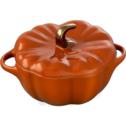 PRODUCTO 23 STAUB Calabaza pequeña de cerámica de 0,75 cuartos de galón, apta para horno y estufa hasta 572 °F, plato de calabaza, caramelo para hornear naranja quemado