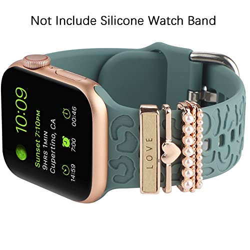 Anillos decorativos compatibles con correas de silicona Apple Watch Charms 45 mm 44 mm 42 mm 41 mm 40 mm 38 mm iWatch Series 8 7 6 5 4 3 2 1 Correa de reloj Accesorios de dijes de diamantes de metal (sin banda)