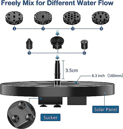 PRODUCTO 614-2 Bomba de fuente solar AISITIN 2024 Fuente solar de baño para pájaros con 6 boquillas, fuente de agua solar de 2,5 W para baño de pájaros, jardín, estanques, piscina, pecera y exteriores