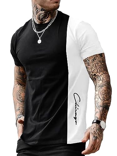 PRODUCTO 162 SOLY HUX Camiseta de manga corta con estampado de letras y bloques de color para hombre Camisetas informales de verano en blanco y negro L